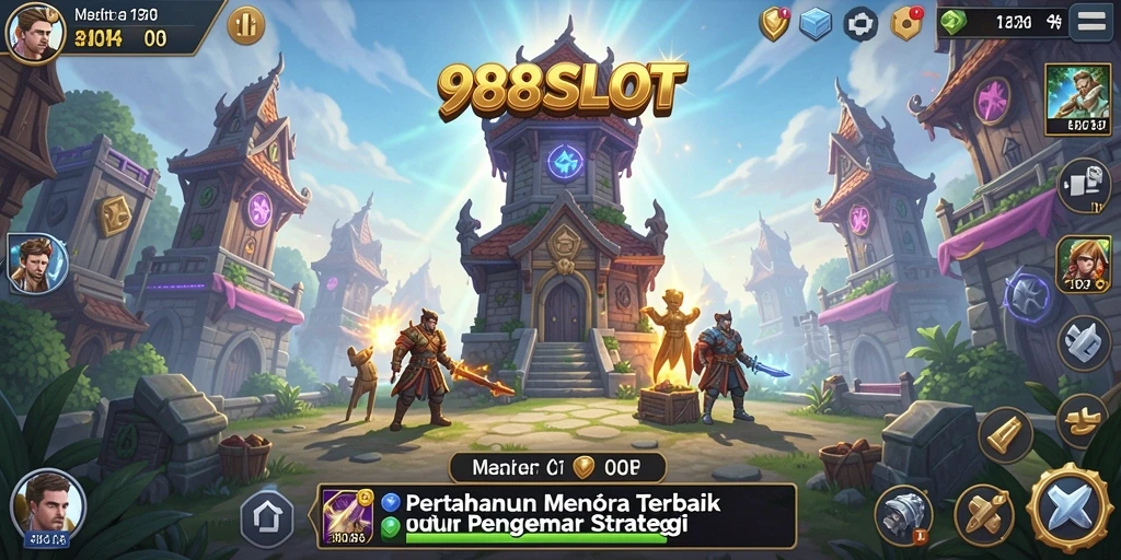 Tampilan gameplay menegangkan dari 988SLOT dengan strategi Tower Defense.