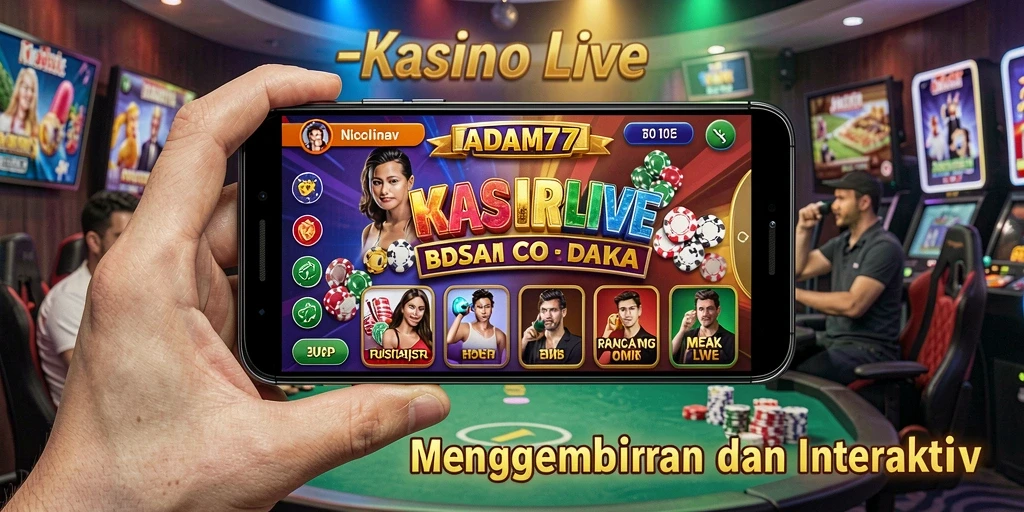 Screenshot gameplay ADAM77 menampilkan dealer langsung yang memukau dan permainan yang interaktif.