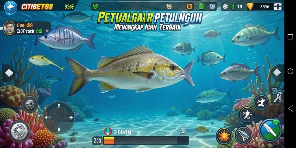 Tampilan gameplay CITIBET88 dengan aksi menangkap ikan yang seru.