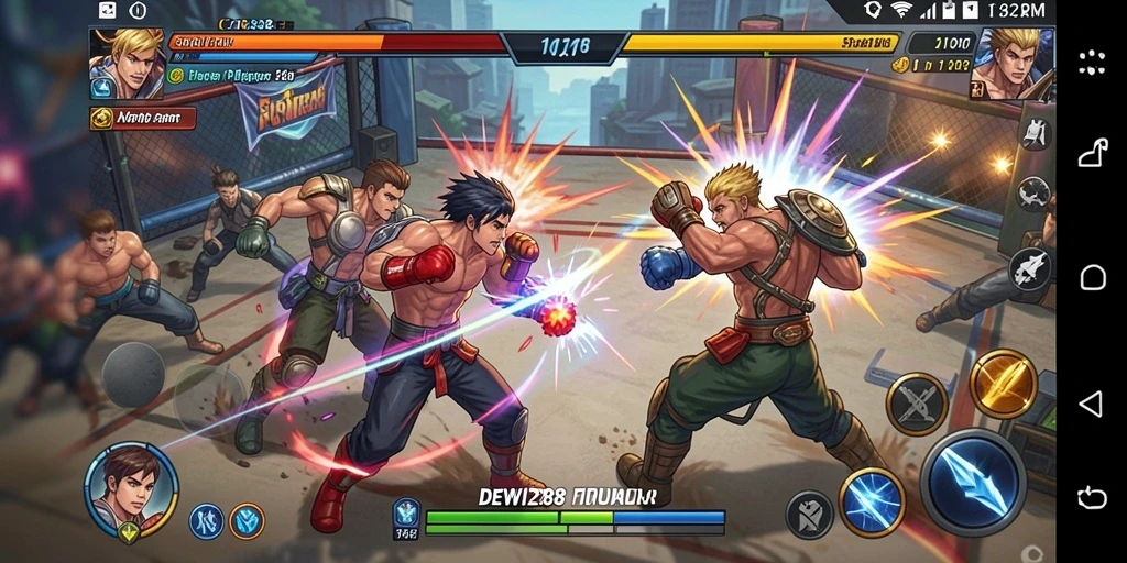 Screenshot gameplay DEWI288 menampilkan pertarungan seru antar karakter yang beragam.
