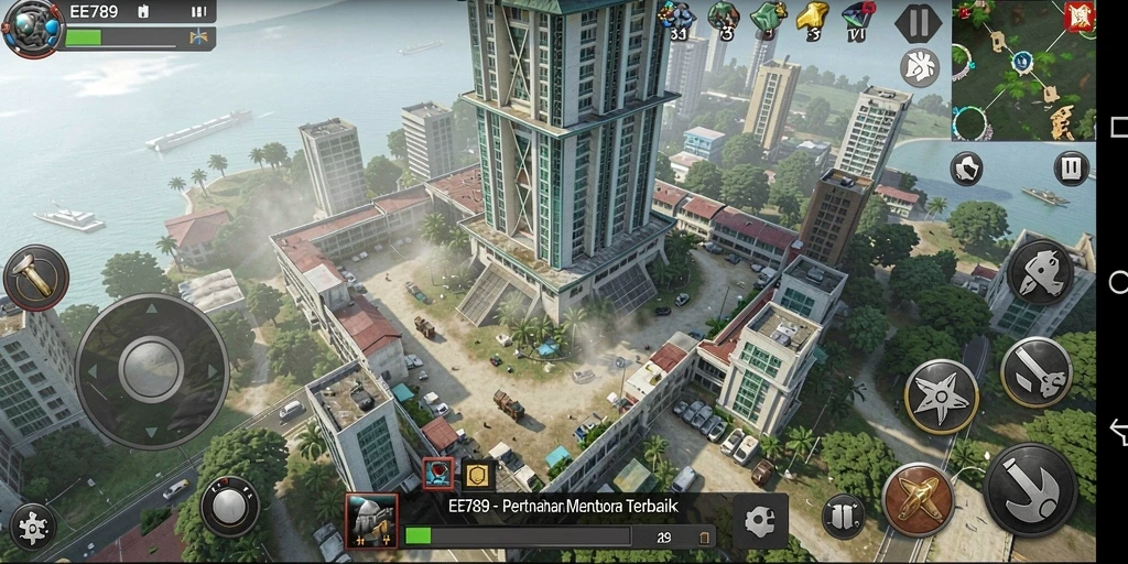 Menampilkan serangan seru dan strategi menara di gameplay Tower Defense.