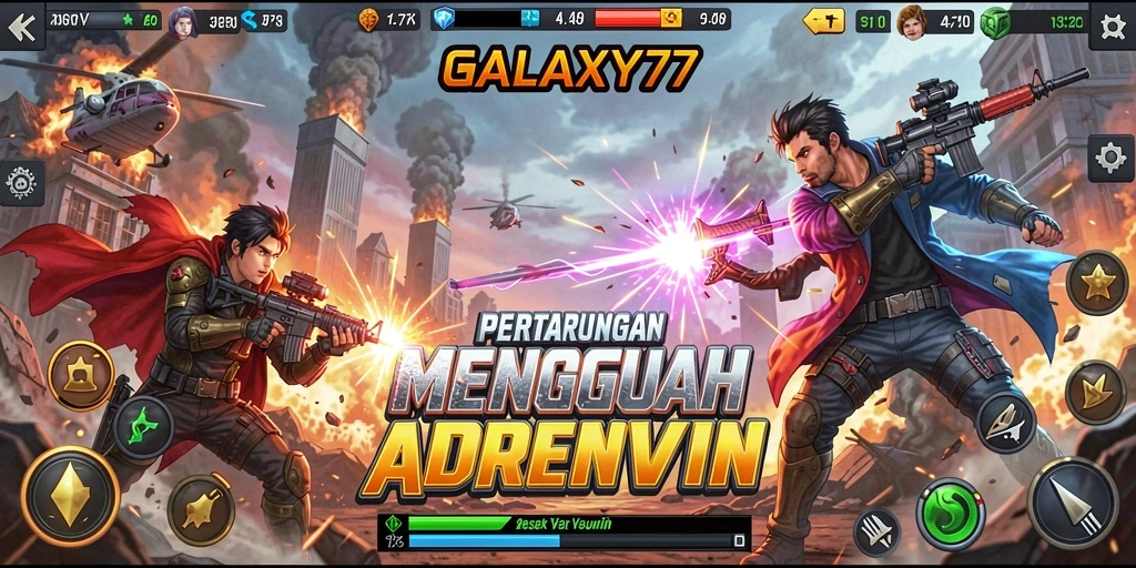 Screenshot gameplay GALAXY77 yang menampilkan pertarungan seru.