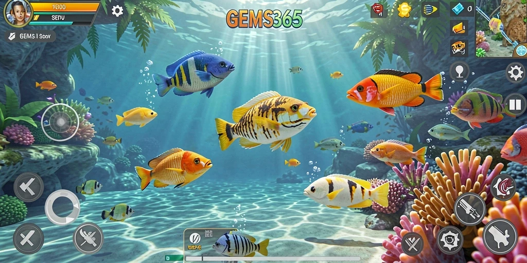 Tampilan gameplay seru Tembak Ikan di GEMS365.
