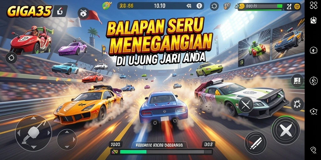 Screenshot gameplay GIGA33 dengan balapan yang mendebarkan.