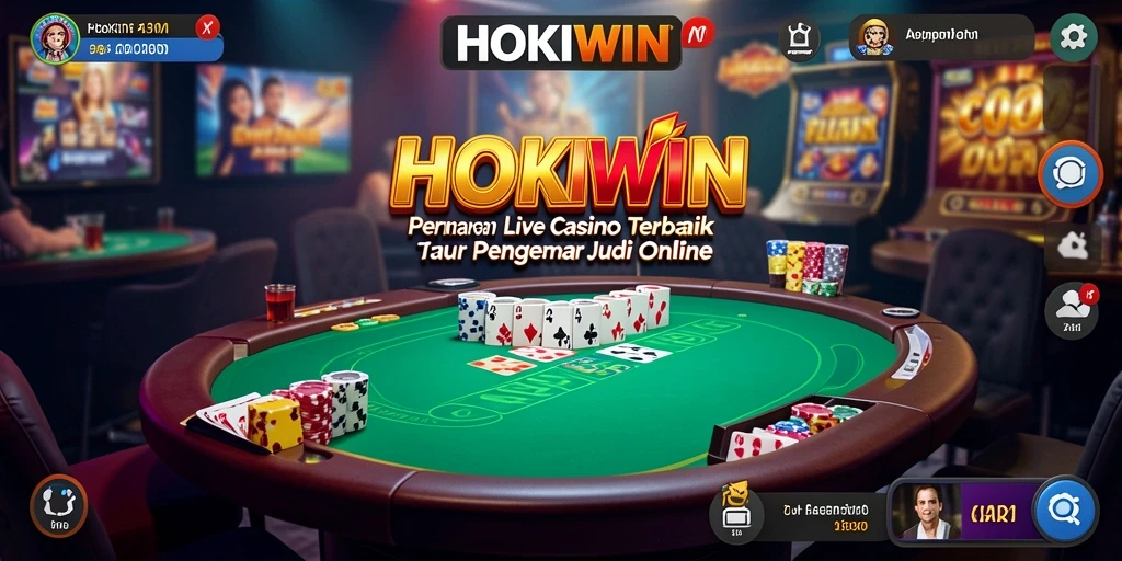 Tampilan gameplay HOKIWIN dengan dealer langsung dan suasana kasino.