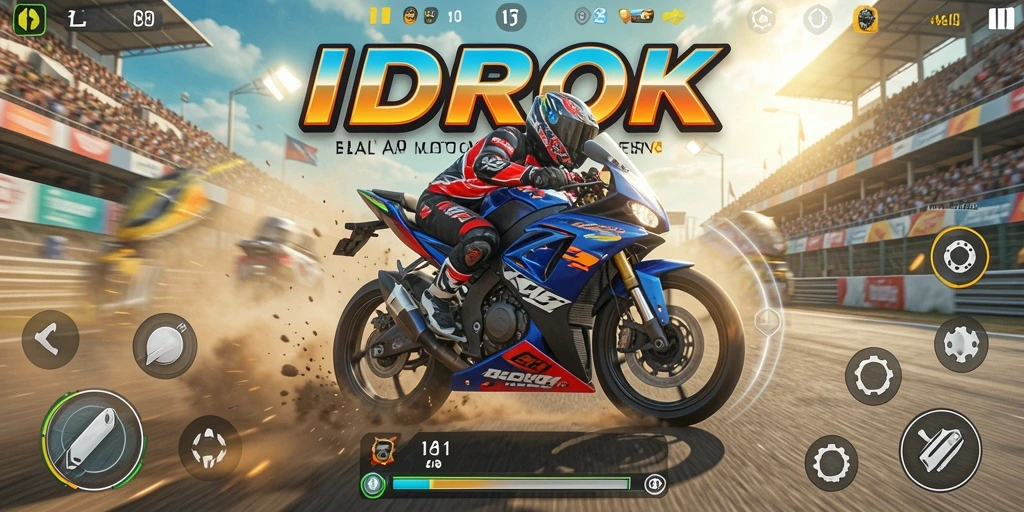 Screenshot gameplay IDROK menunjukkan balapan menegangkan di lintasan kota.