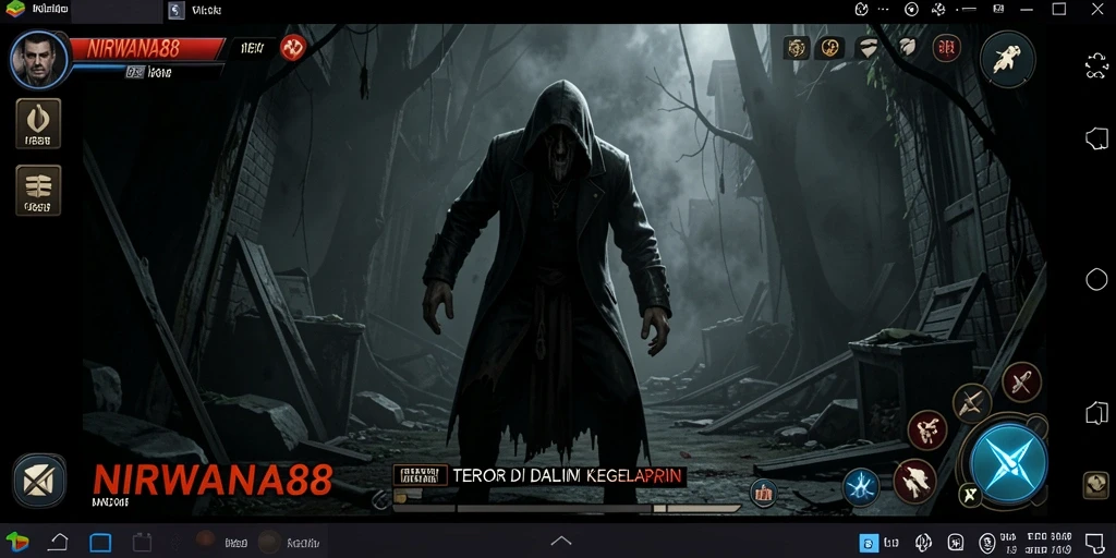 Screenshot gameplay menakutkan dari NIRWANA88 yang menunjukkan suasana horor.