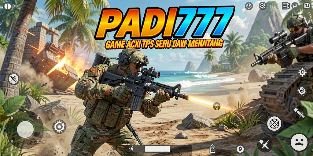 Tampilan gamplay PADI777 dengan aksi pertempuran TPS yang intens.