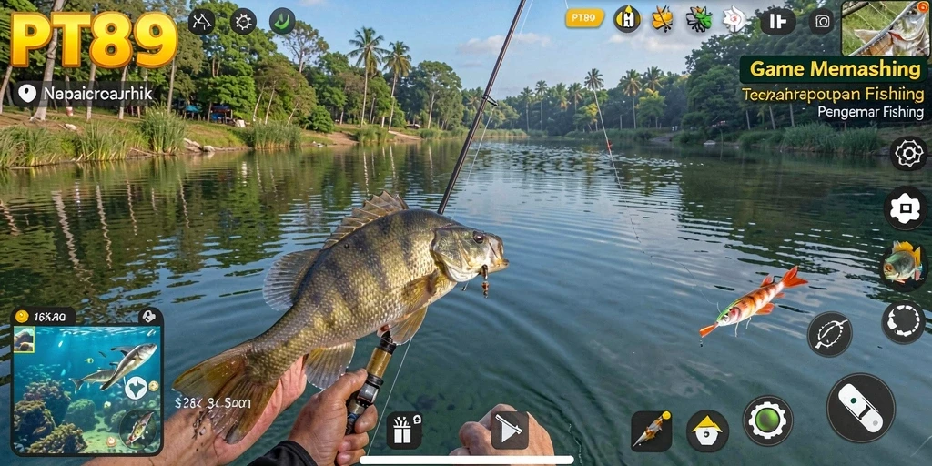 Tangkapan ikan besar di game PT89 dengan lanskap yang indah.