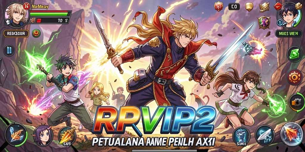 Tampilan gameplay seru dari RPVIP2 dengan karakter anime ikonik.