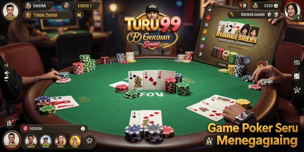 Screenshot utama TURU99 menampilkan gameplay Poker yang mendebarkan.