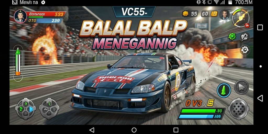Tangkapan layar gameplay VC55 yang menampilkan balapan yang seru dan cepat.